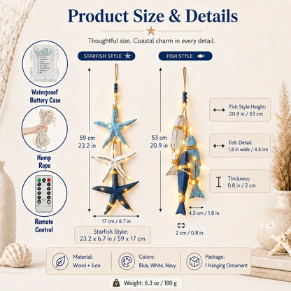 ⭐2026 OFERTA ESPECIAL🐟🌊Decoración Colgante de Estrella de Mar y Pez de Madera Iluminada Estilo Costero