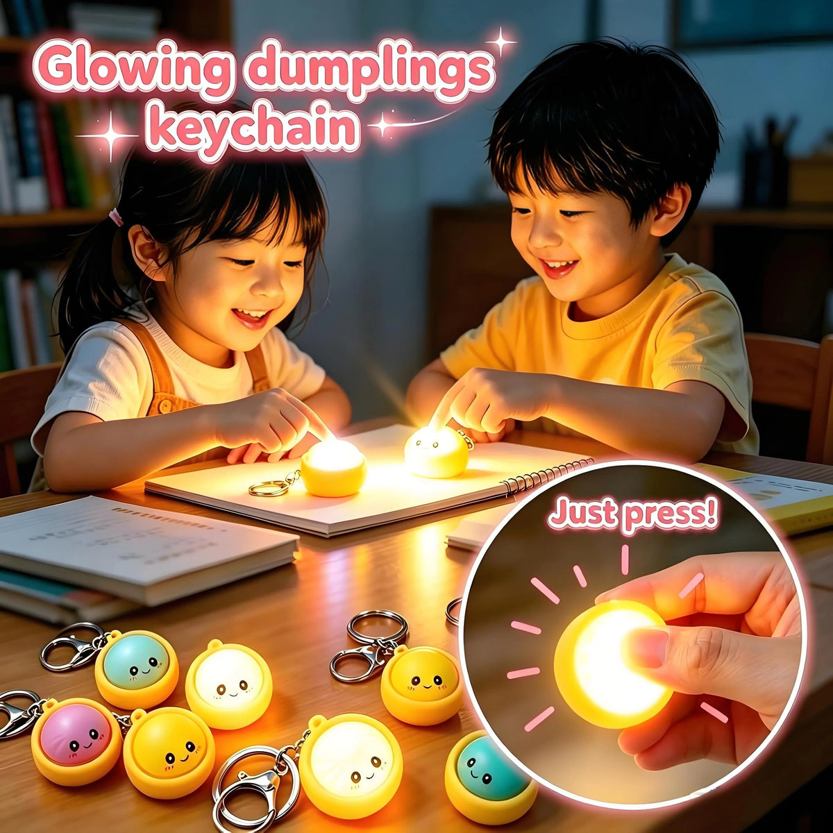 🔥Limited Time 49% OFF🔥Cute Dumpling Pressable Fidget Keychain - touch sensing light