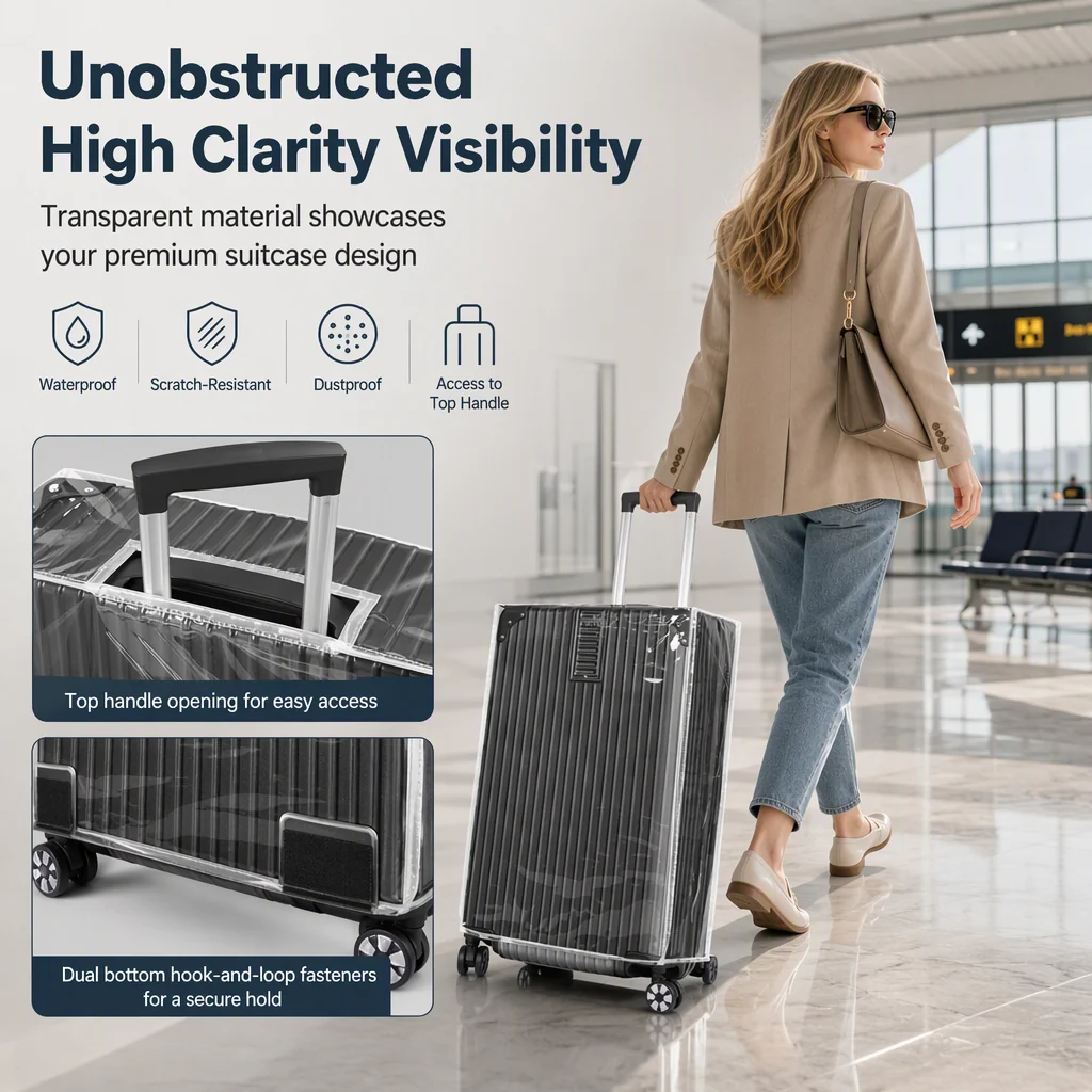 ⏳LAST DAY SALE 50% OFF!🧳 Clear Waterproof Luggage Cover, Transparent Anti-Scratch Dustproof Suitcase Protector, Fits 22/24/26/28 Inch Suitcases