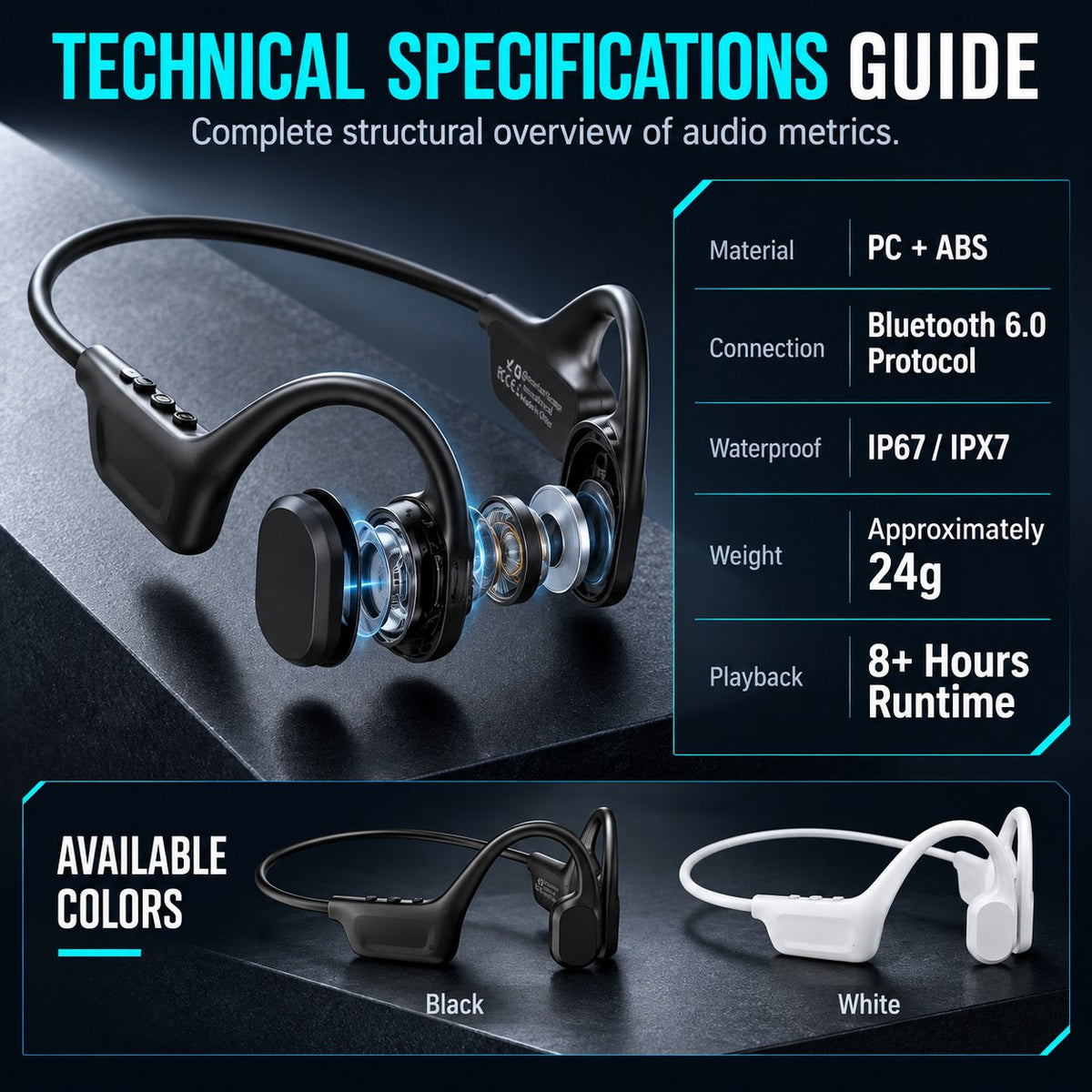 Professional Bone Conduction Sports Headphones Bluetooth 6.0 IP67 Waterproof Open-Ear Wireless Headset for Running and Cycling