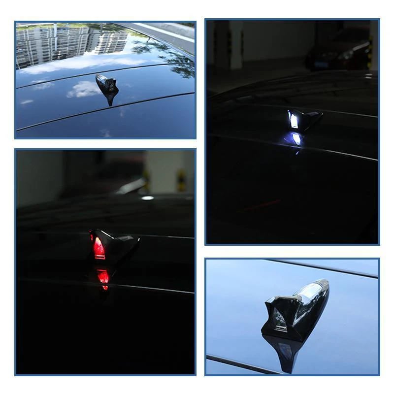 Antena de techo con aleta de tiburón para coche con energía solar y luz LED intermitente