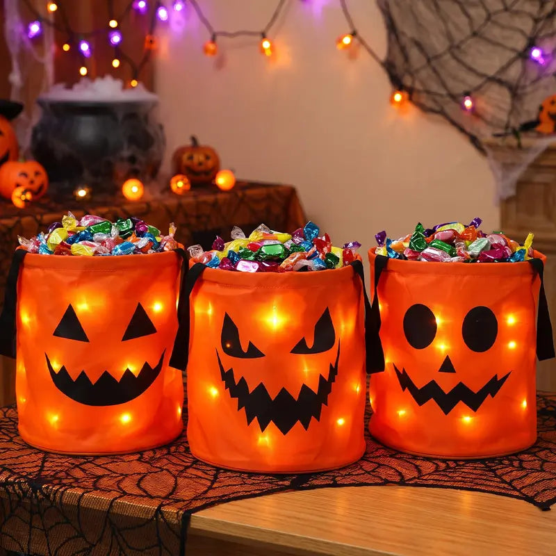 🎃 Light Up the Night! 3-Piece LED Halloween Candy Bucket Set 👻