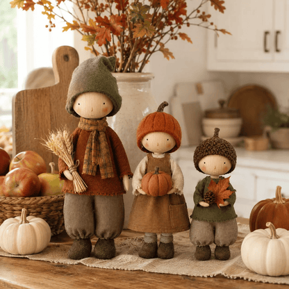 🍁Set of 3 Rustic Fall Harvest Doll Figurines
