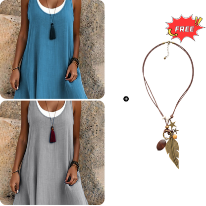 ⏰Summer Hot Sale 50% OFF💃Women's Casual Loose Sleeveless Fake Two Piece Tank Dress