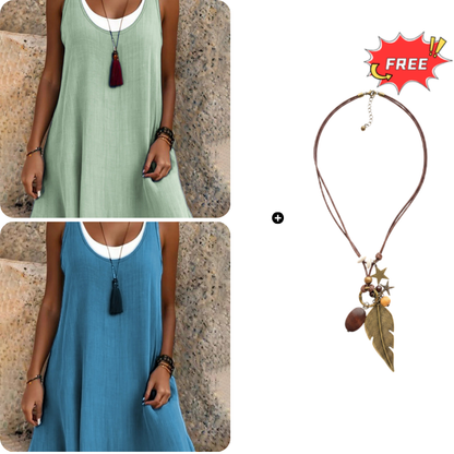 ⏰Summer Hot Sale 50% OFF💃Women's Casual Loose Sleeveless Fake Two Piece Tank Dress