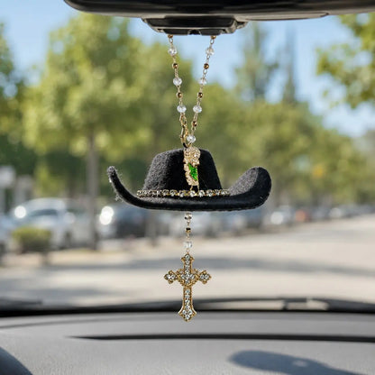 ✝️St. Jude Car Blessing Charm. Handmade Protection Gift Decoration-Black Sombrero Car Ornament Car Trinkets