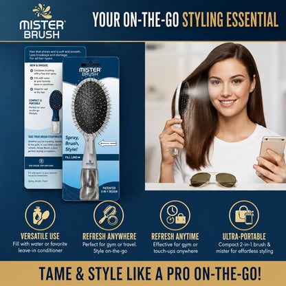 Mist & Brush Hair Tool with Built-In Water Reservoir for Wet & Dry Styling