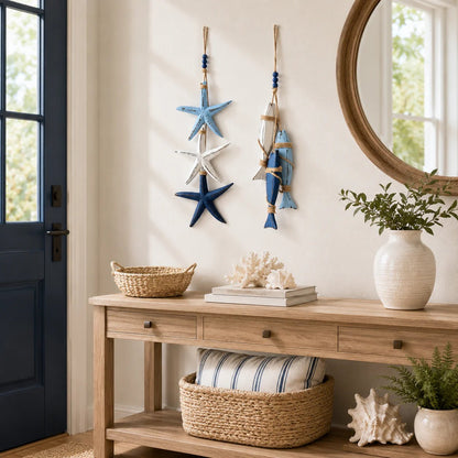 ⭐2026 OFERTA ESPECIAL🐟🌊Decoración Colgante de Estrella de Mar y Pez de Madera Iluminada Estilo Costero