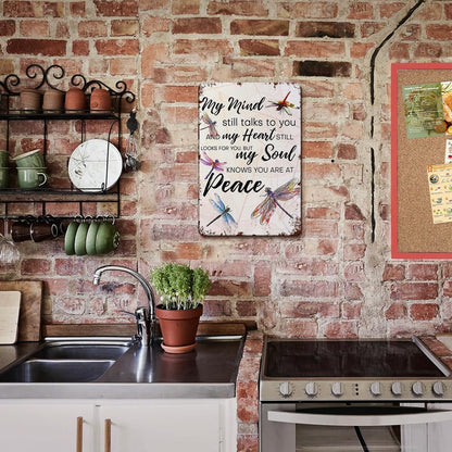 'My Mind Still Talks To You' Vintage Dragonfly Memorial Sign