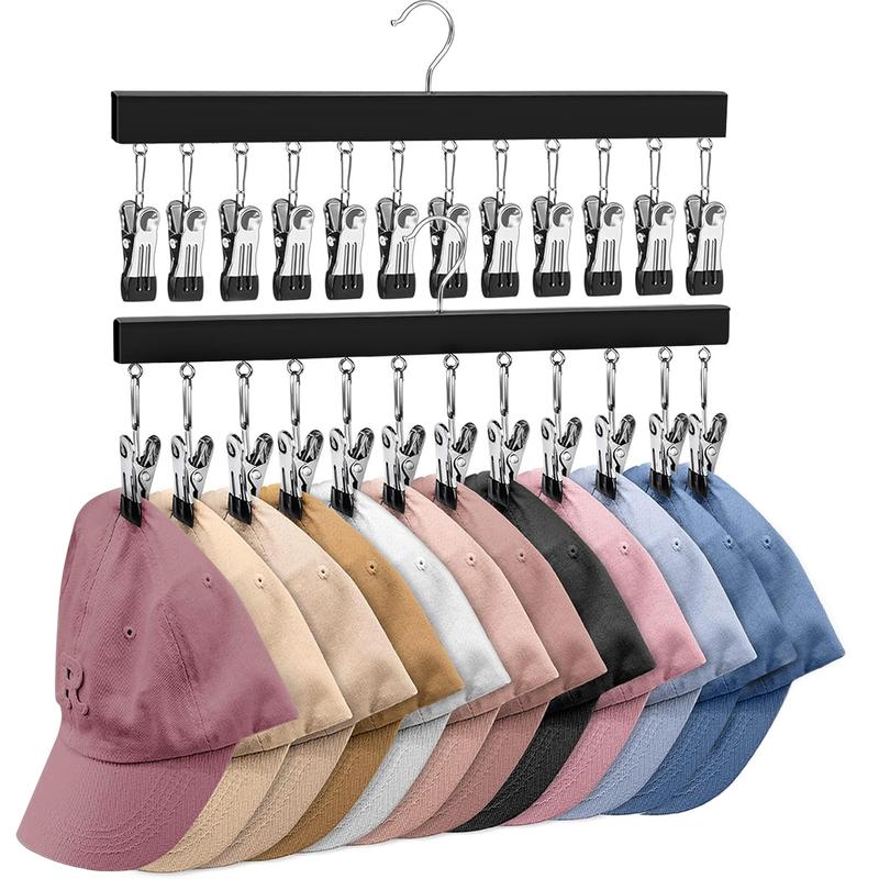 Semi-enclosed wooden hat rack with 12 stainless steel clips