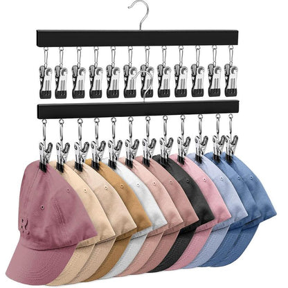 Semi-enclosed wooden hat rack with 12 stainless steel clips