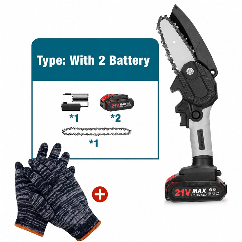 6-tommers batteridrevet minikjedesag med 2 batterier