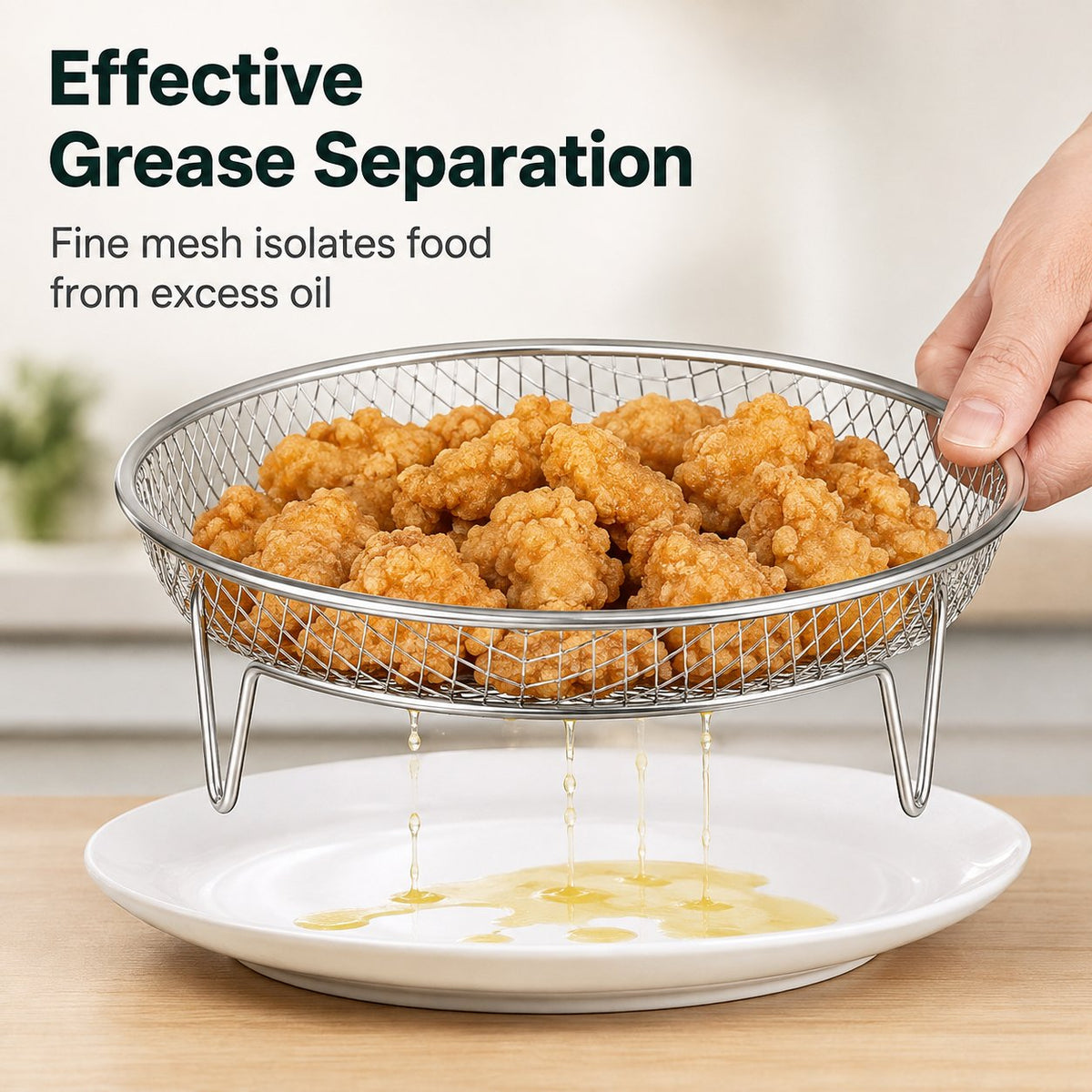 ✨Buy 1 Get 1 Free - Stainless Steel Air Fryer Rack Elevated Oil Draining Basket Multi-Tier Grilling Mesh Stand