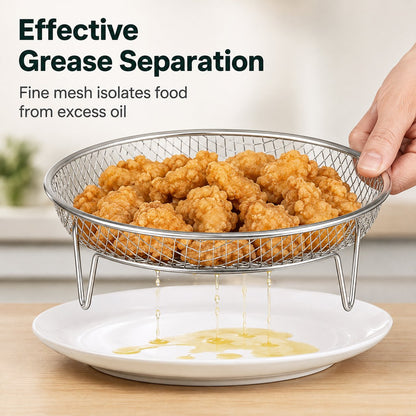 ✨Buy 1 Get 1 Free - Stainless Steel Air Fryer Rack Elevated Oil Draining Basket Multi-Tier Grilling Mesh Stand
