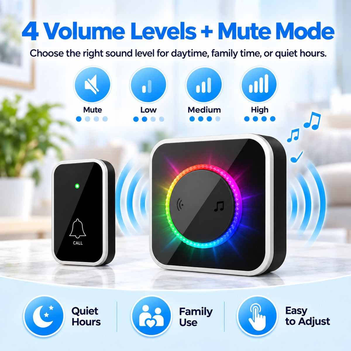 🔔 Wireless Doorbell with Colorful Flash Alert