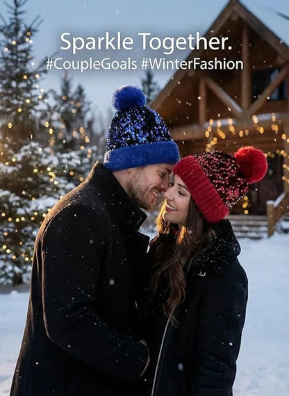Sequin Fur Pom Beanie
