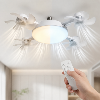 2026 New E27 Silent Socket Ceiling Fan Light with Remote Control