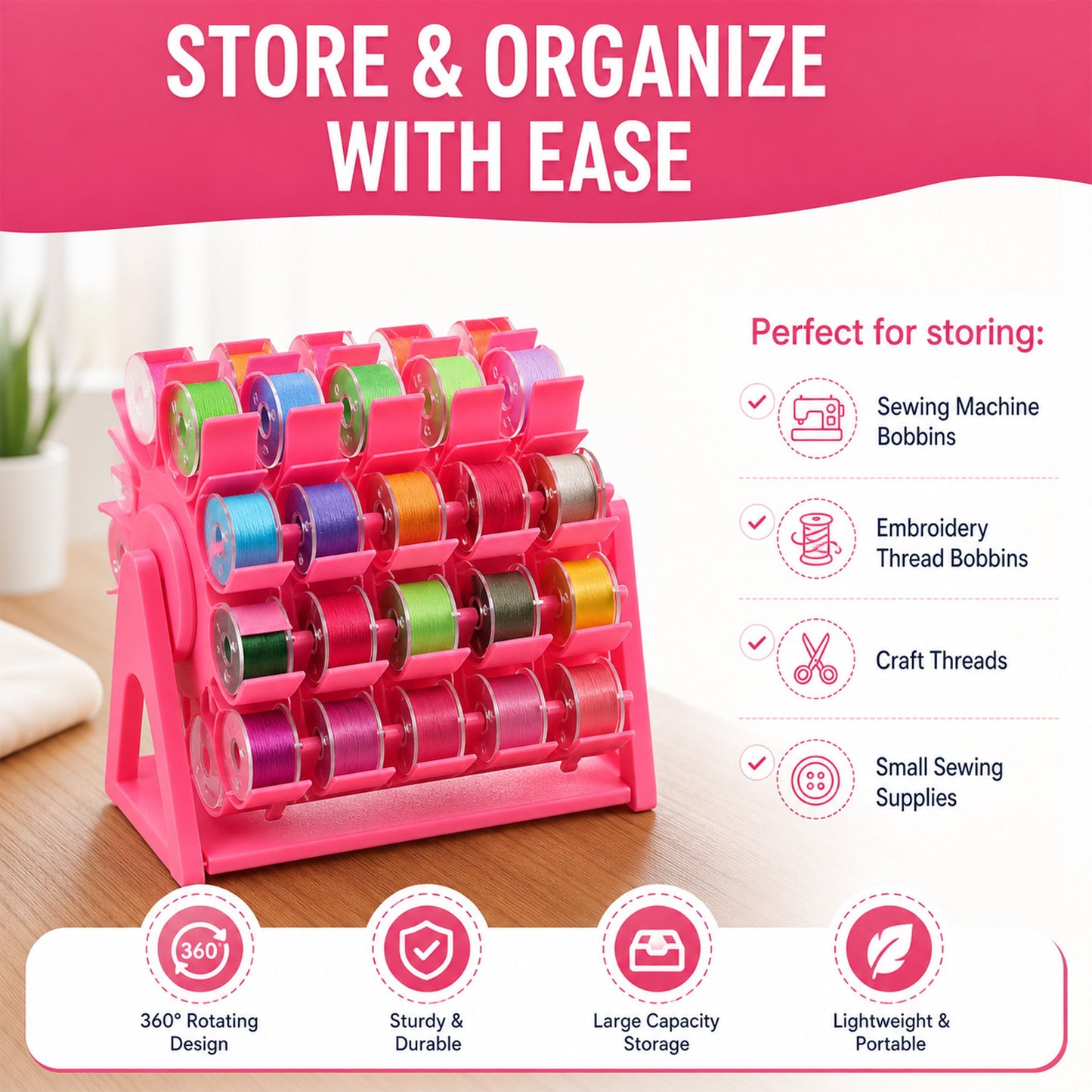 🔥Last Day 49% OFF - 🧵Rotating Bobbin Thread Organizer