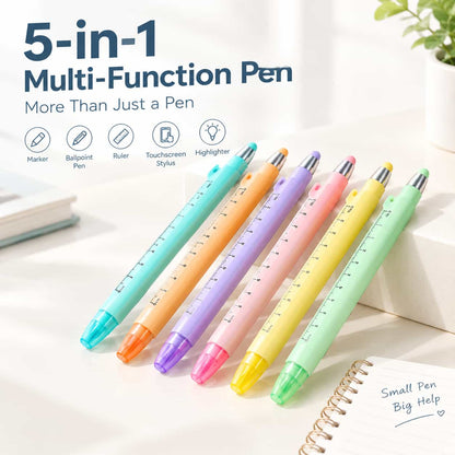5-in-1 Multifunction Ruler Stylus Pen – 0.5mm Writing & Marker Tool