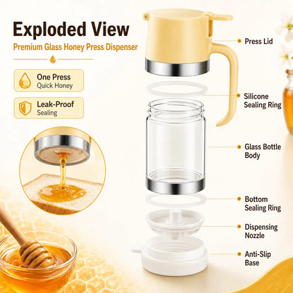 🍯12oz No-Drip Glass Honey & Syrup Dispenser – Mess-Free, Easy Pour & Perfect for Kitchen & Breakfast  ✨ 🍽️