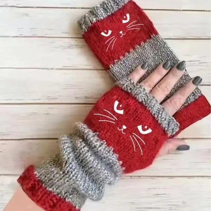Let cats warm your hands🐱Knitted Fingerless Gloves🧶