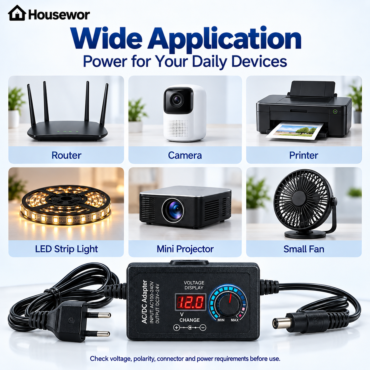 Adjustable 3V-24V 3A Universal AC/DC Power Adapter