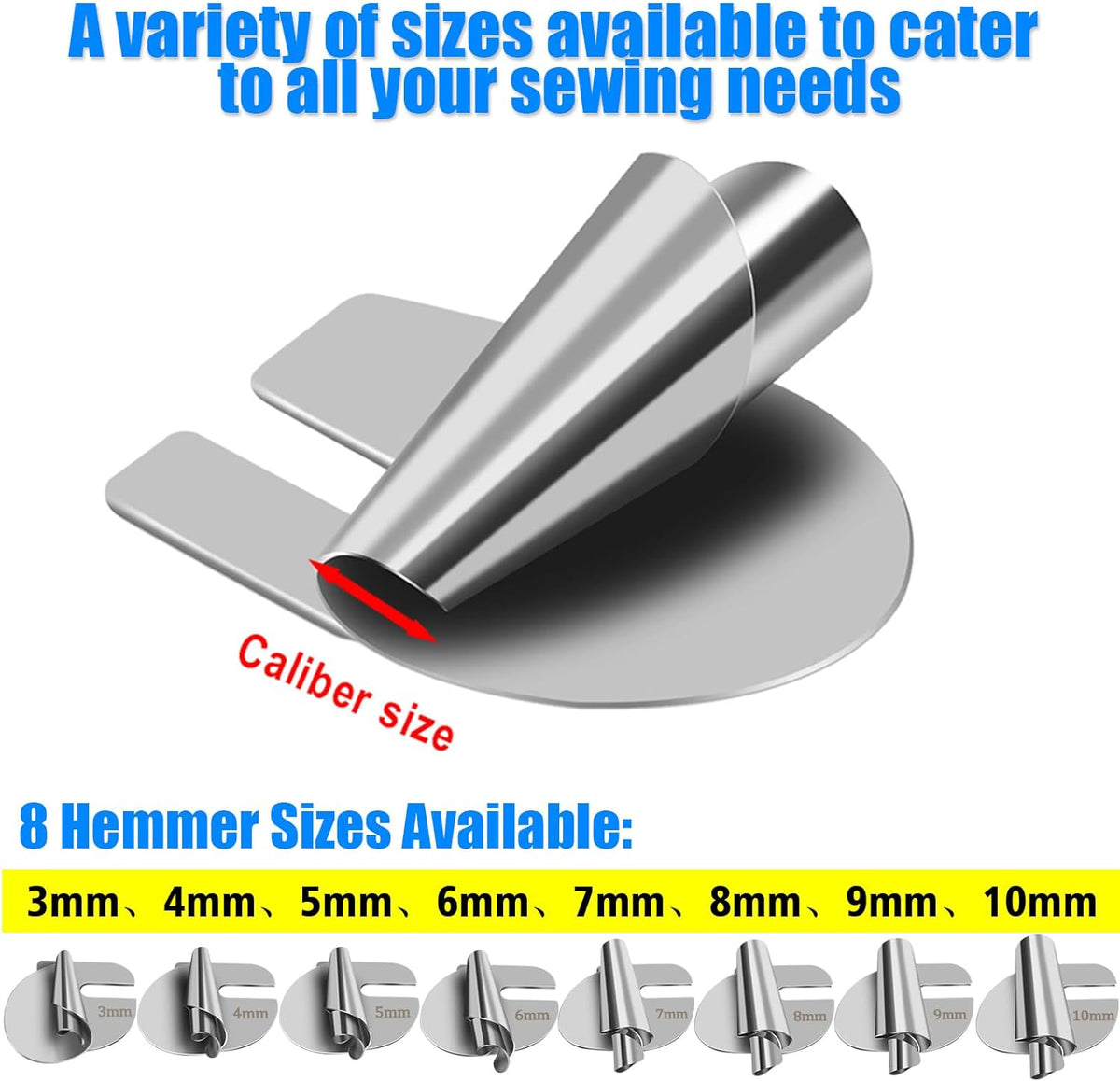 🧵8 PCS Stainless Steel Rolled Hemmer Foot Set | 3mm-10mm Sewing Hemming Guide