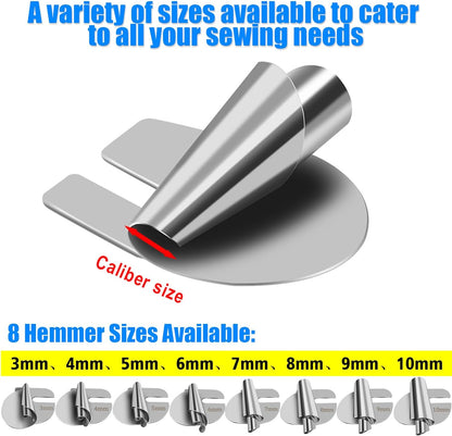 🧵8 PCS Stainless Steel Rolled Hemmer Foot Set | 3mm-10mm Sewing Hemming Guide