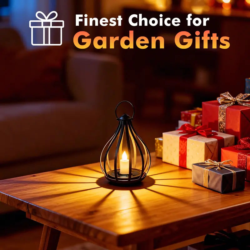 Solar Garden Lights Outdoor Metal Solar Water Drop Shape Candle Lantern