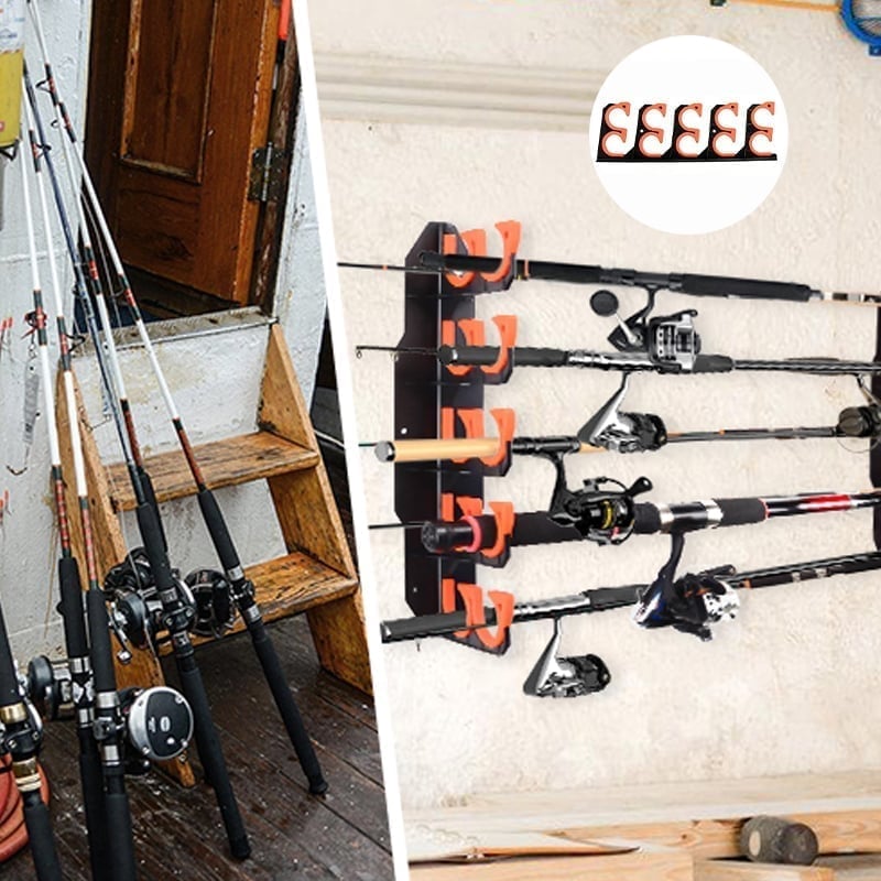 Soporte para cañas de pescar montado en pared y techo – Almacenamiento que ahorra espacio para cañas y combos 🎣🔩