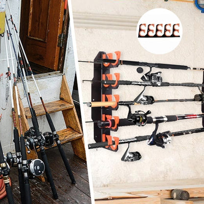 Soporte para cañas de pescar montado en pared y techo – Almacenamiento que ahorra espacio para cañas y combos 🎣🔩
