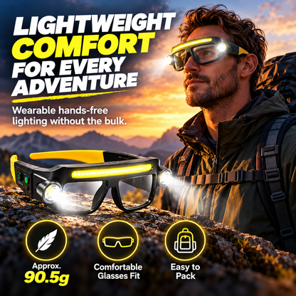 ⚡ Hands-Free LED Glasses Light — Wave Sensor, 40 COB + Dual Spotlights, Type-C Rechargeable
