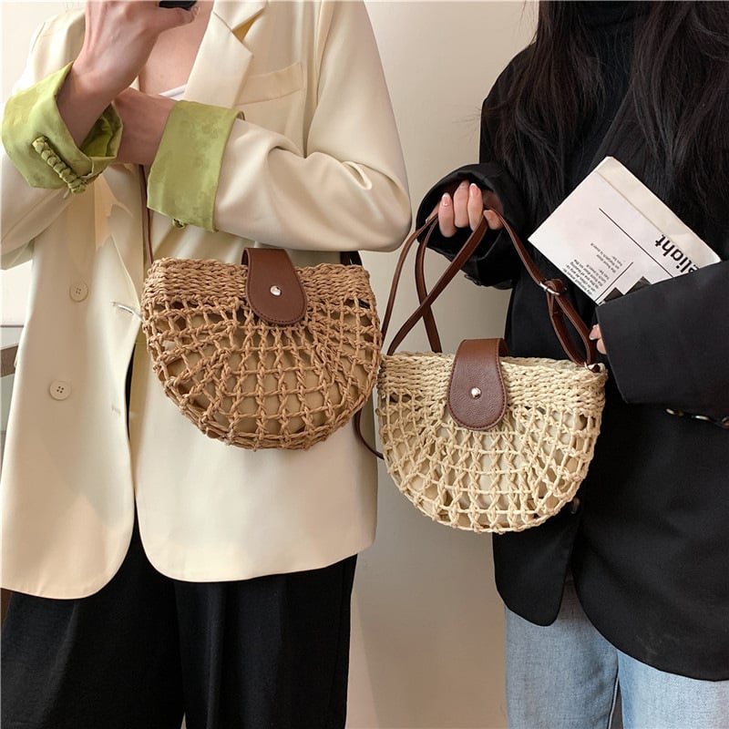 🔥49% OFF✨Women's Boho Semicircular Shape Hollow out Straw Bag