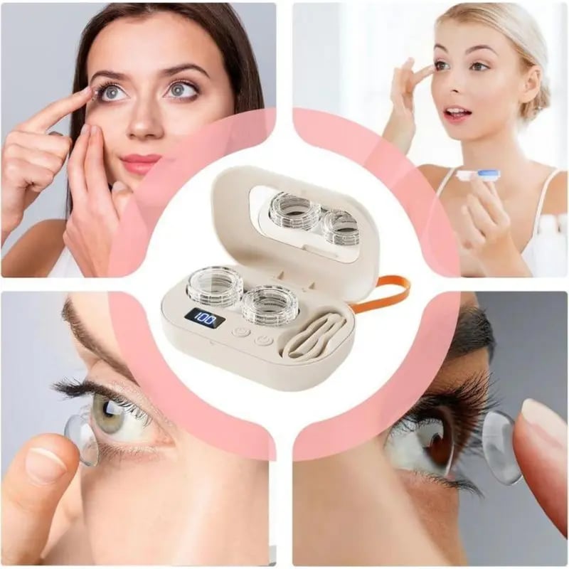 Ultrasonic Rechargeable Contact Lens Cleaner with Vanity Mirror