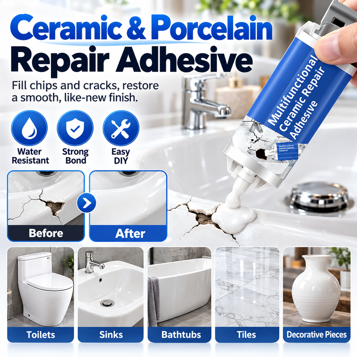 🛠️ Ceramic & Porcelain Repair Adhesive for Chips and Cracks