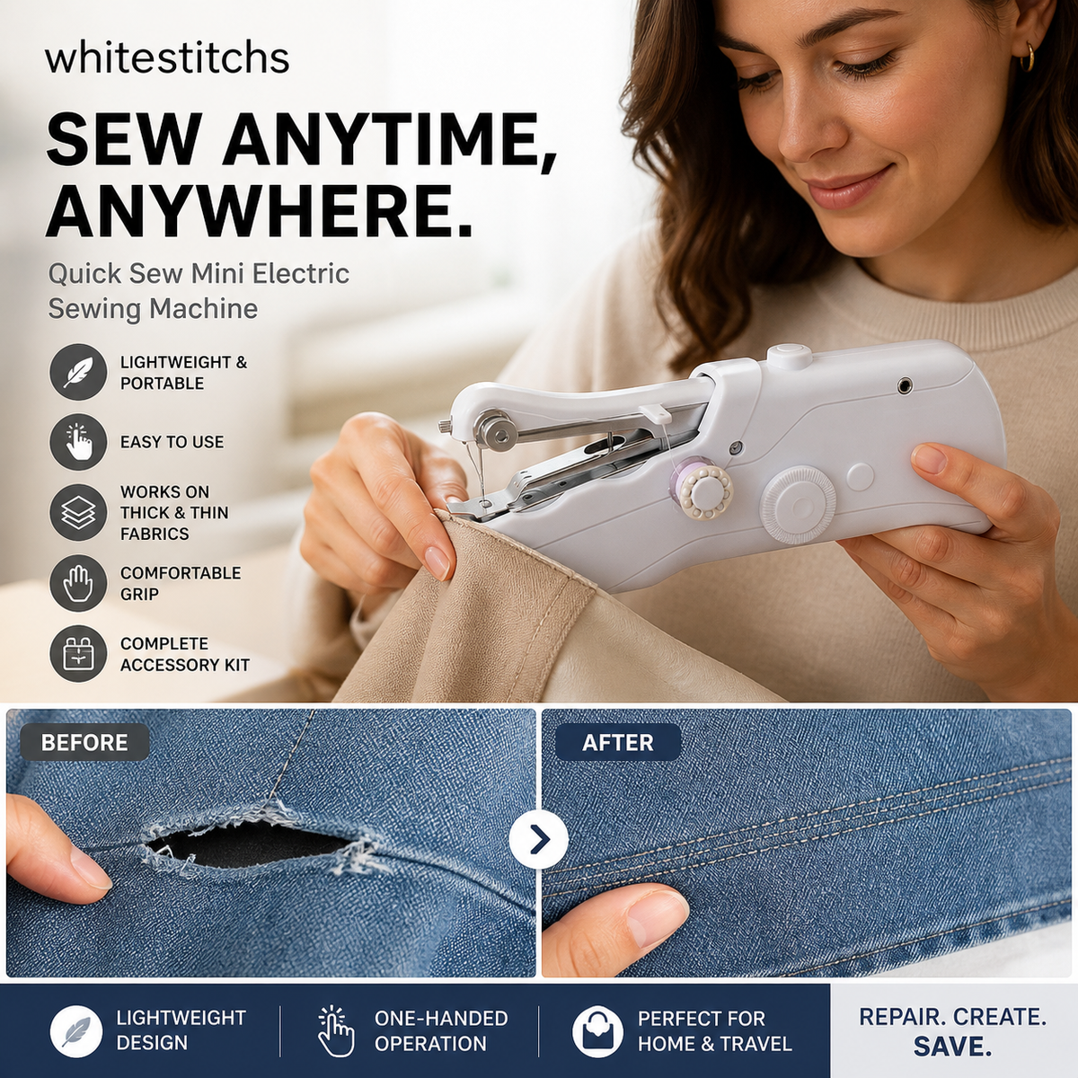 ⏳Limited-time 50% off⏰Mini Electric Sewing Machine – Lightweight, Portable & Easy to Use! 🧵