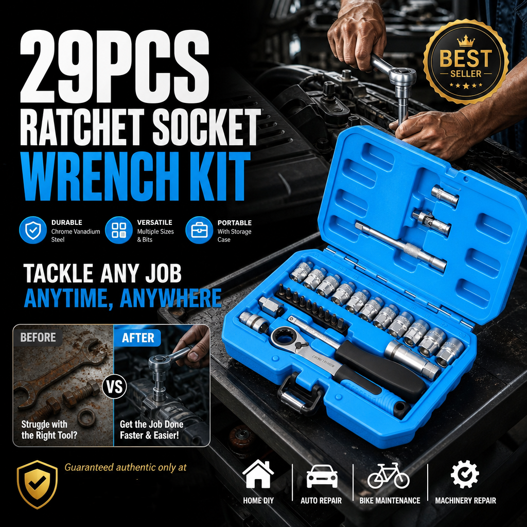 🎉 2026 Sale — Over 16,600 Sold!🔧29‑Pcs Ratchet Socket Wrench Kit 🛠️