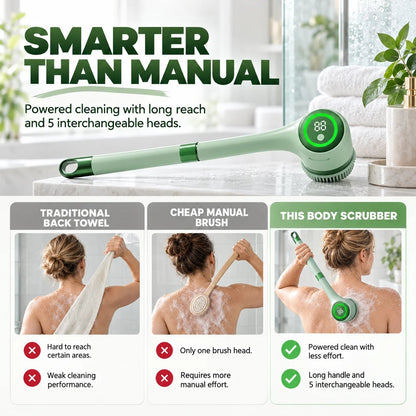 🚿 5-in-1 Electric Body Scrubber with Long Handle – Effortless Deep Cleaning & Gentle Exfoliation in the Shower