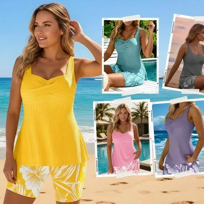 🔥🔥🔥Traje de Baño Tankini de Dos Piezas con Cubierta Corporal y Estampado, Tipo Bóxer