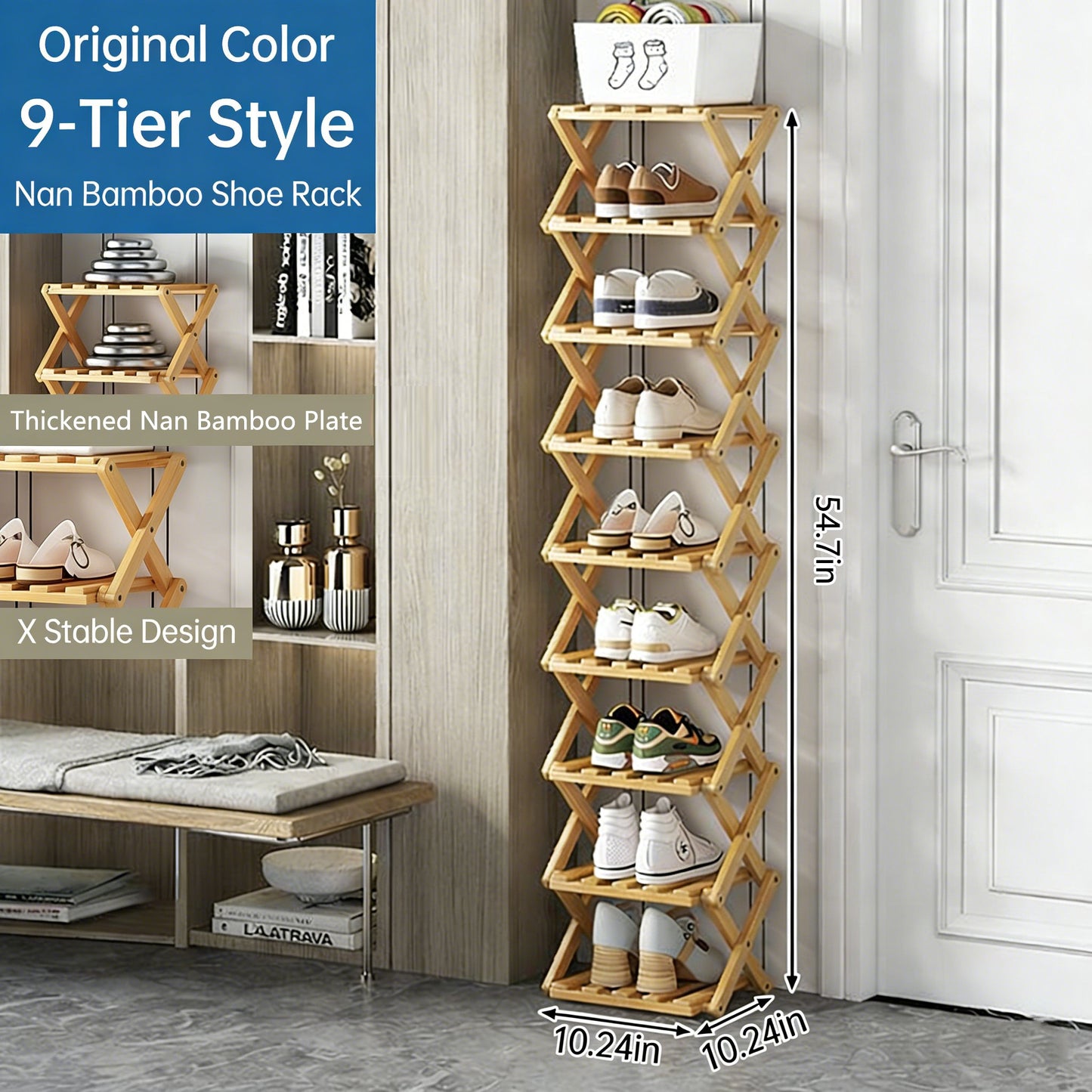 The 9-Tier No-Assembly Bamboo Rack !✨👟