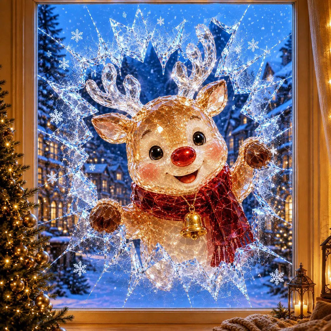 🔥Limited time 49% OFF -✨🎄19.7'' Crystal Christmas Break-In Window Decal — Shattered-Glass Holiday Window Decoration
