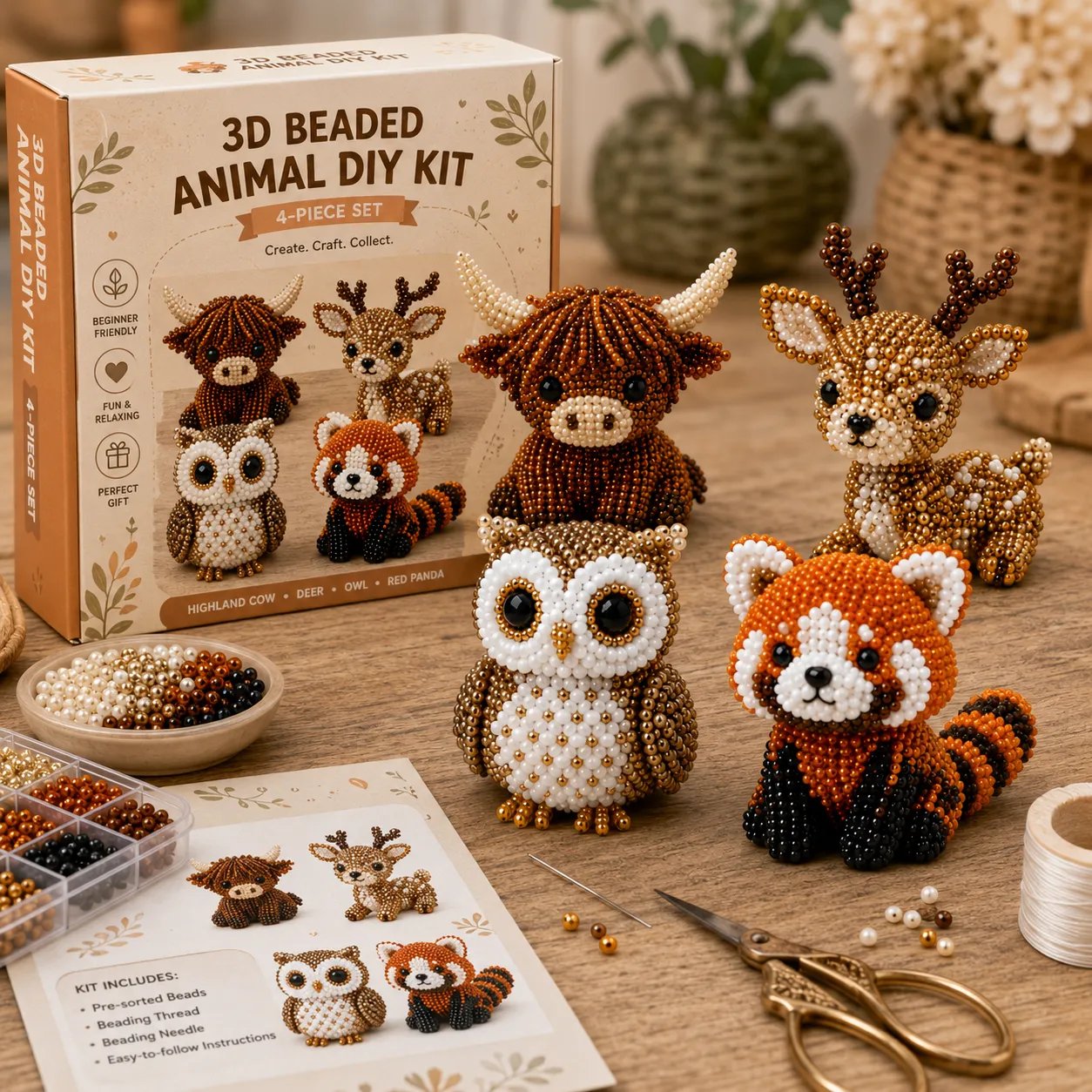 🔥🧵✨ Kit DIY de Animales con Cuentas 3D Pequeños (Producto sin terminar)