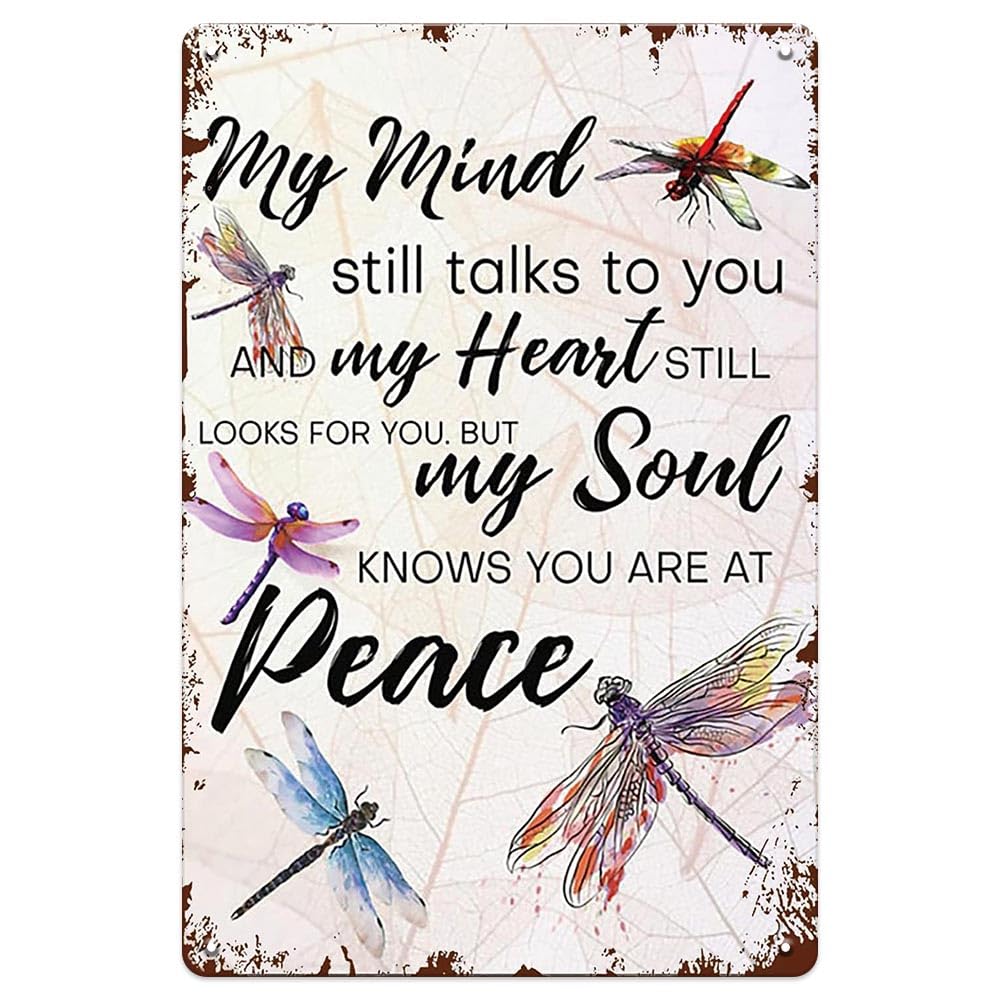 'My Mind Still Talks To You' Vintage Dragonfly Memorial Sign
