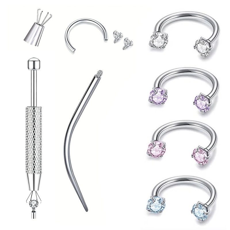 💖Zirconia Horseshoe Ring with Threaded Gems for Piercings