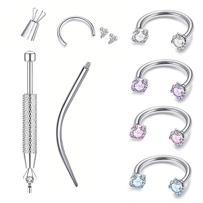 💖Zirconia Horseshoe Ring with Threaded Gems for Piercings