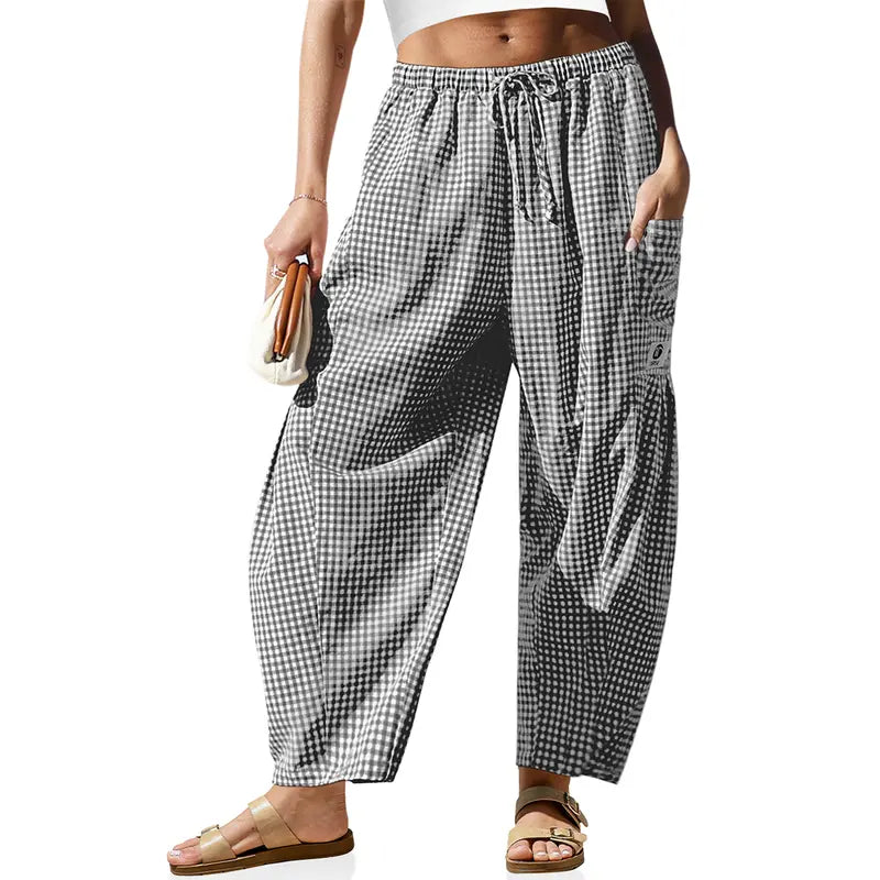 Women's Wide Leg Plaid Pants With Pockets