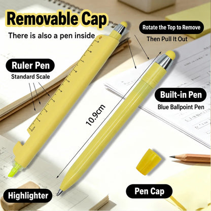 5-in-1 Multifunction Ruler Stylus Pen – 0.5mm Writing & Marker Tool