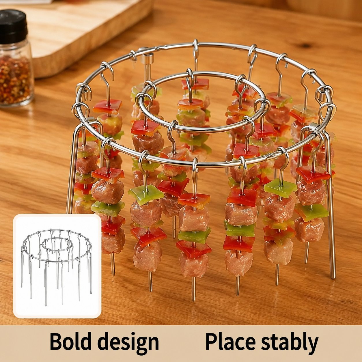 Rejilla para brochetas de freidora de aire con 24 brochetas verticales de acero inoxidable