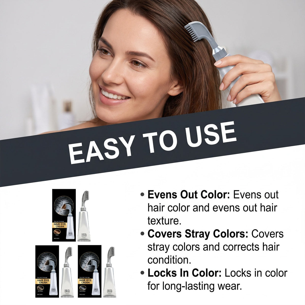 ✨Built‑in Comb Hair Dye Cream🪮Portable At‑Home Hair Color For Even Shiny Hair Touch‑Up