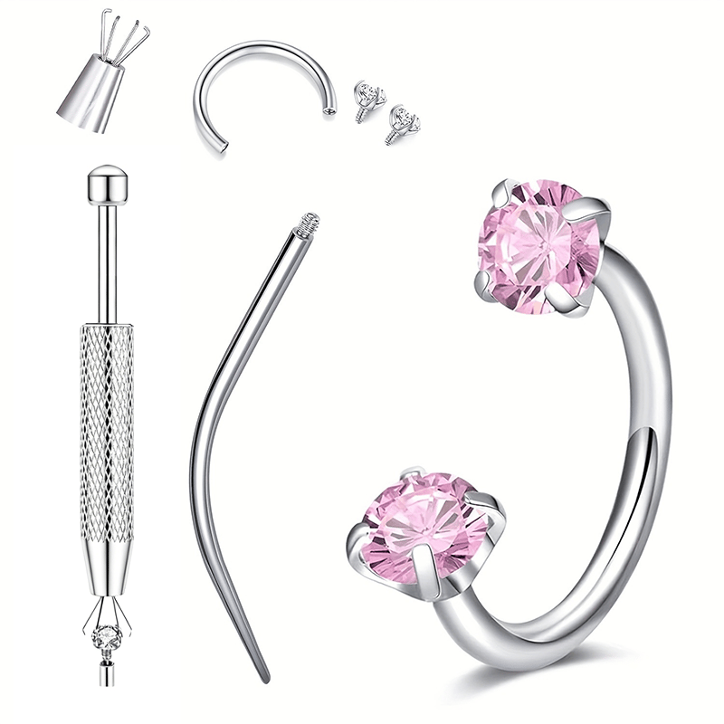 💖Zirconia Horseshoe Ring with Threaded Gems for Piercings